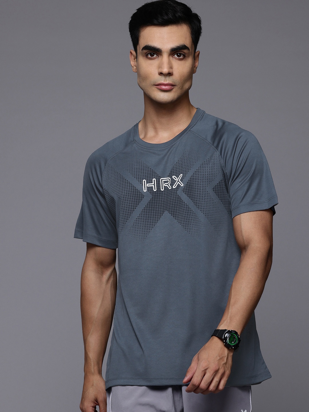 

HRX by Hrithik Roshan Rapid-Dry Printed Training T-shirt, Navy blue