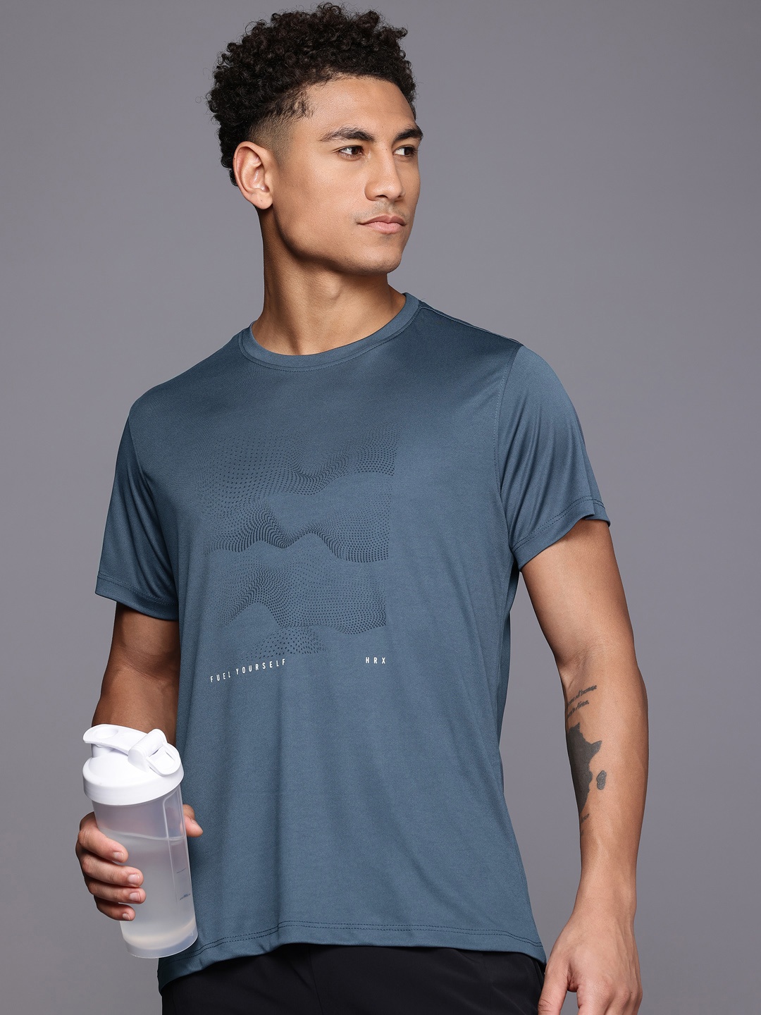 

HRX by Hrithik Roshan Geometric Print Rapid-Dry Training T-shirt, Grey