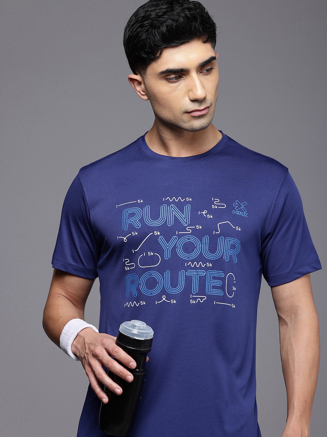 

HRX by Hrithik Roshan Printed Rapid Dry Antimicrobial Finish Running T-shirt, Blue