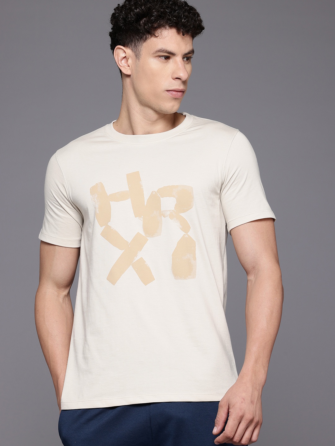 

HRX by Hrithik Roshan Typography Print Yoga T-shirt, Beige