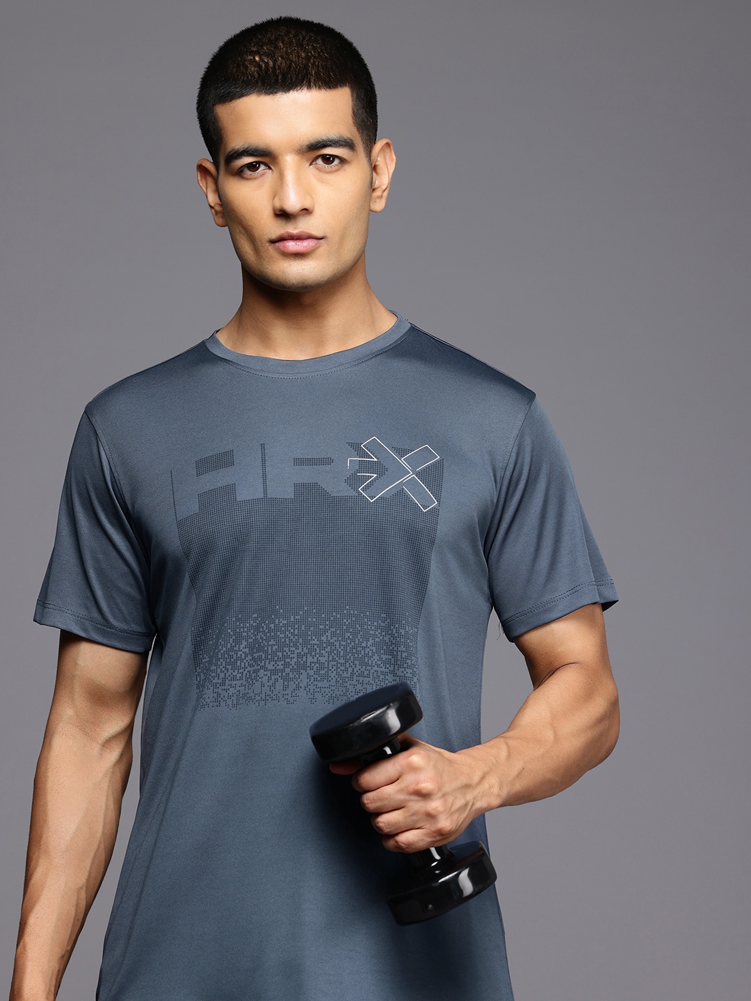 

HRX by Hrithik Roshan Rapid-Dry Brand Logo Printed Training T-shirt, Charcoal