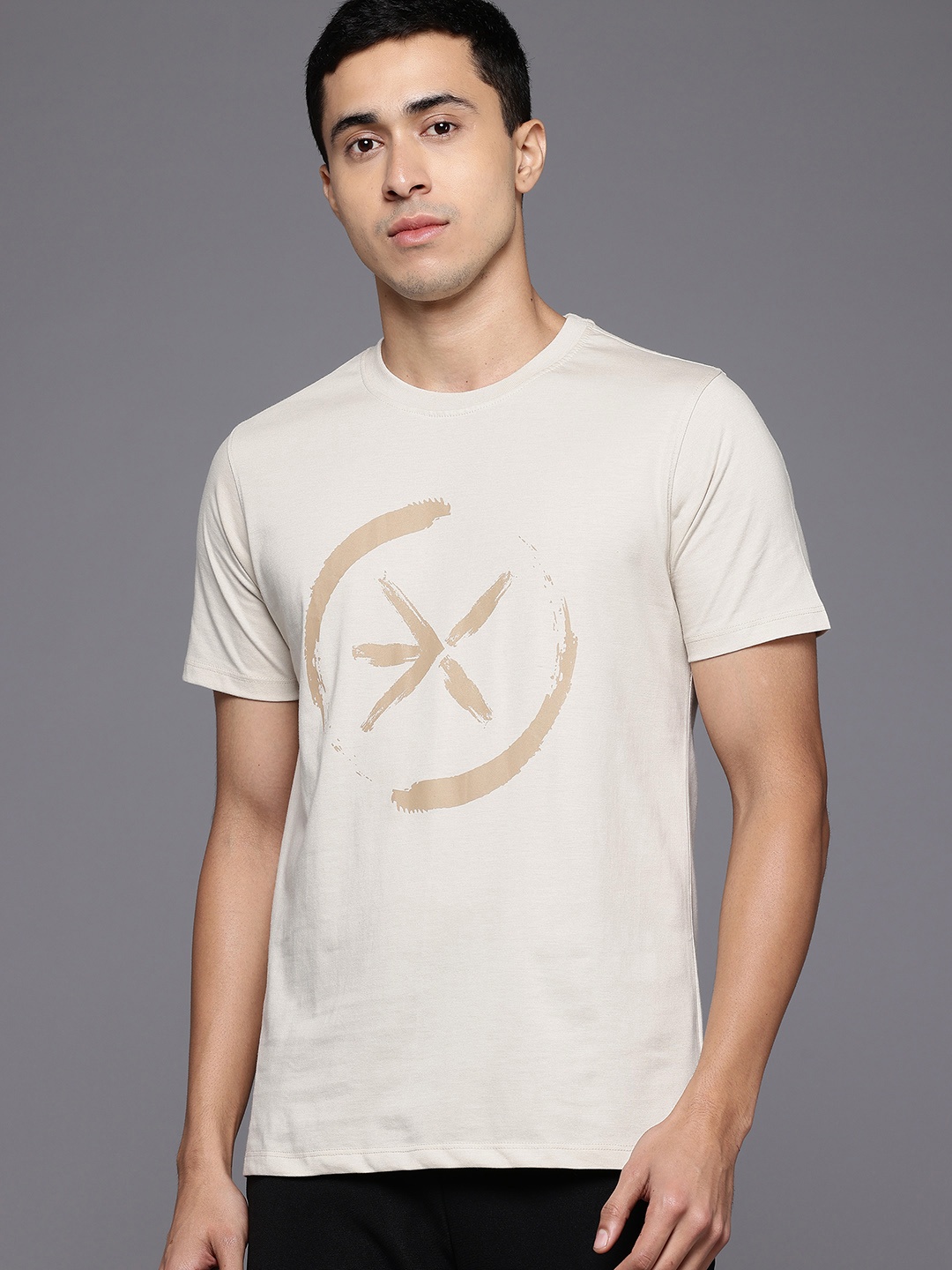 

HRX by Hrithik Roshan Brand Logo Print Yoga T-shirt, Beige