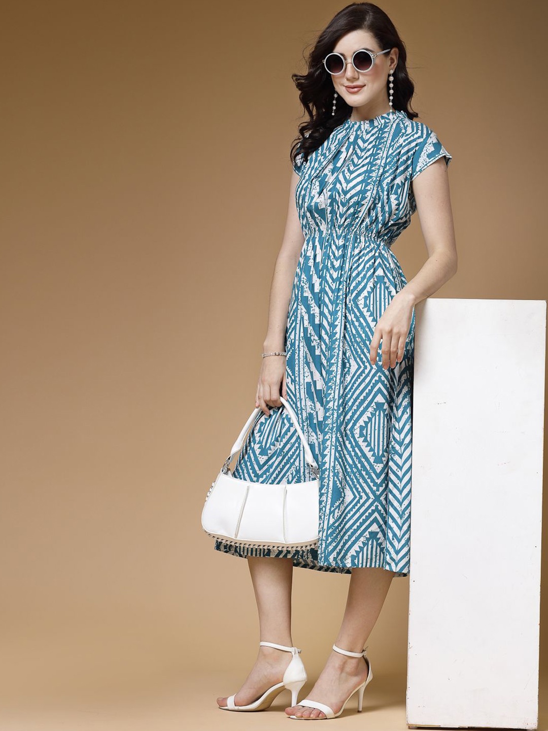 

Indibelle Printed Fit & Flare Midi Dress, Blue