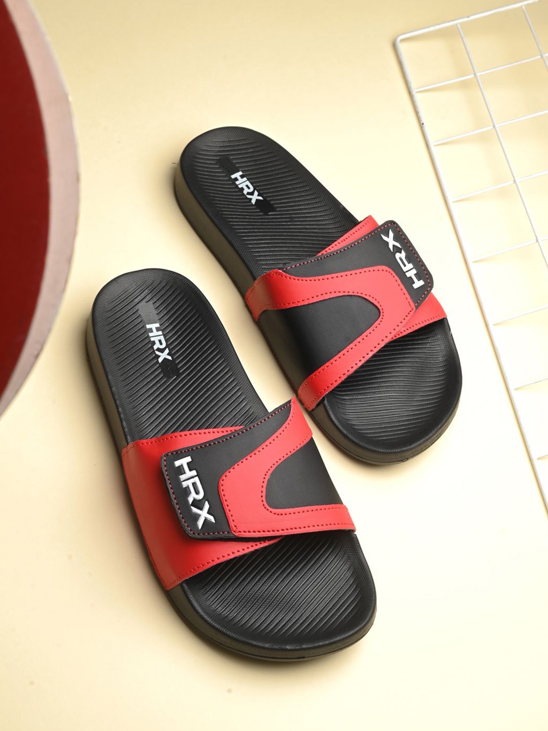 

HRX by Hrithik Roshan Men Synthetic Velcro Sliders, Red