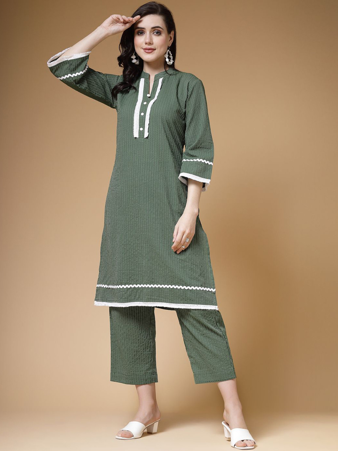 

Indibelle Printed Pure Cotton Top With Trousers, Green