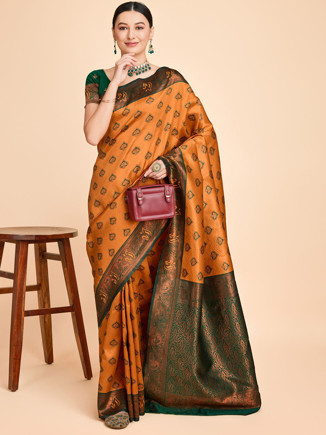 

COSBILA FASHION Woven Design Zari Banarasi Saree, Mustard