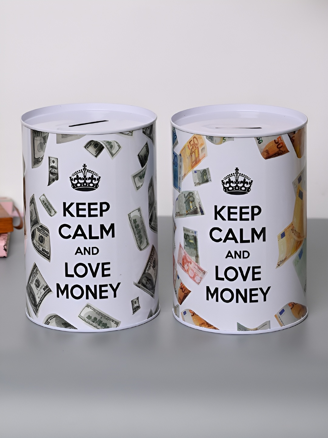 

MARKET99 White & Black 2 Pieces Printed Metal Piggy Banks