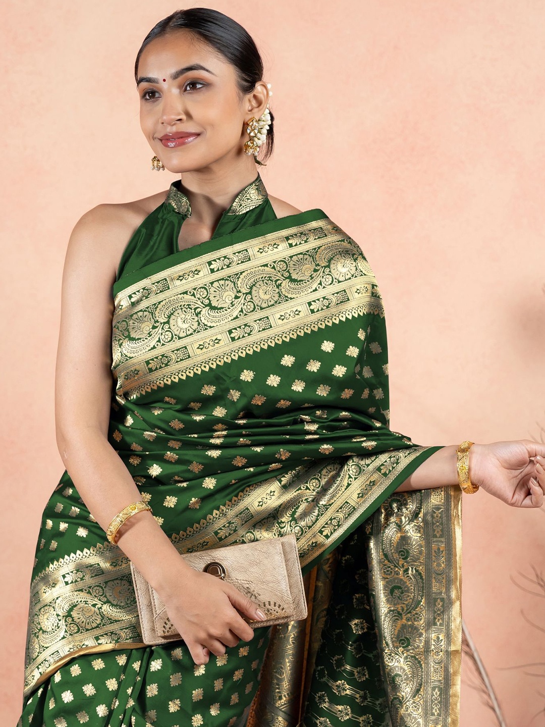 

Subham Ethnic Motifs Zari Saree, Green