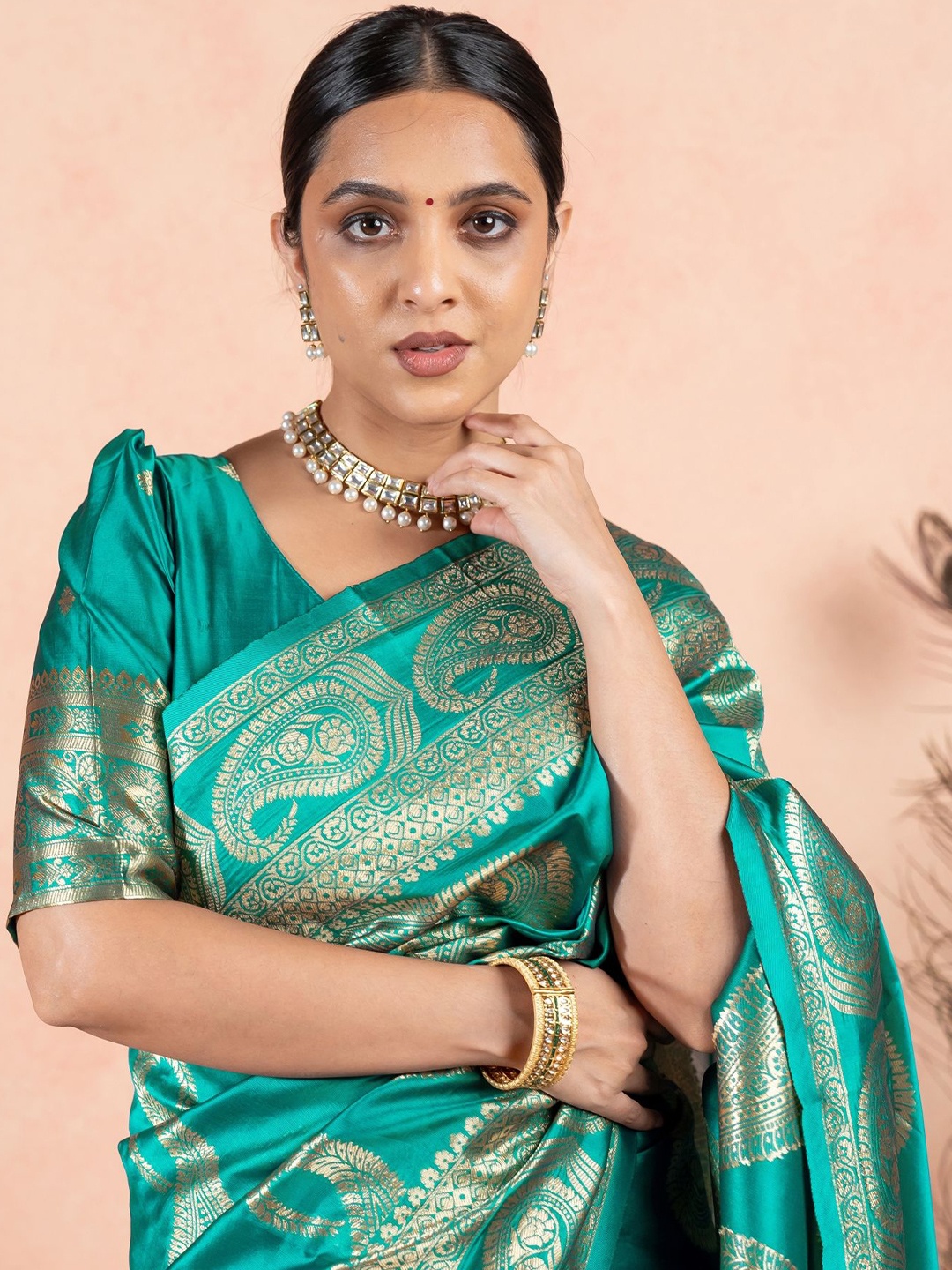 

Subham Paisley Zari Saree, Teal