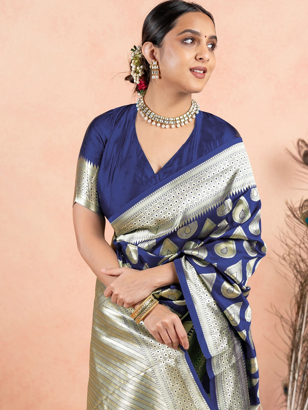 

Subham Woven Design Zari Saree, Navy blue