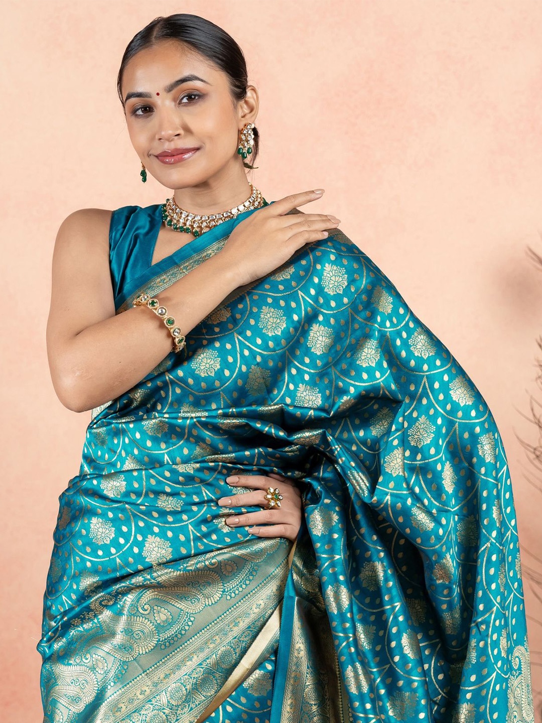 

Subham Ethnic Motifs Woven Design Zari Saree, Blue