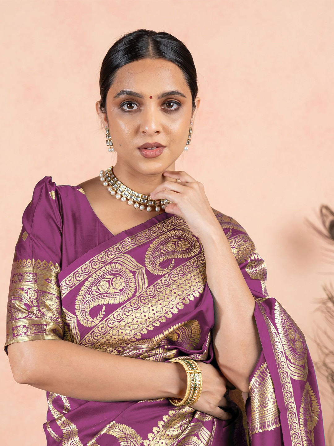 

Subham Paisley Woven Design Zari Saree, Purple