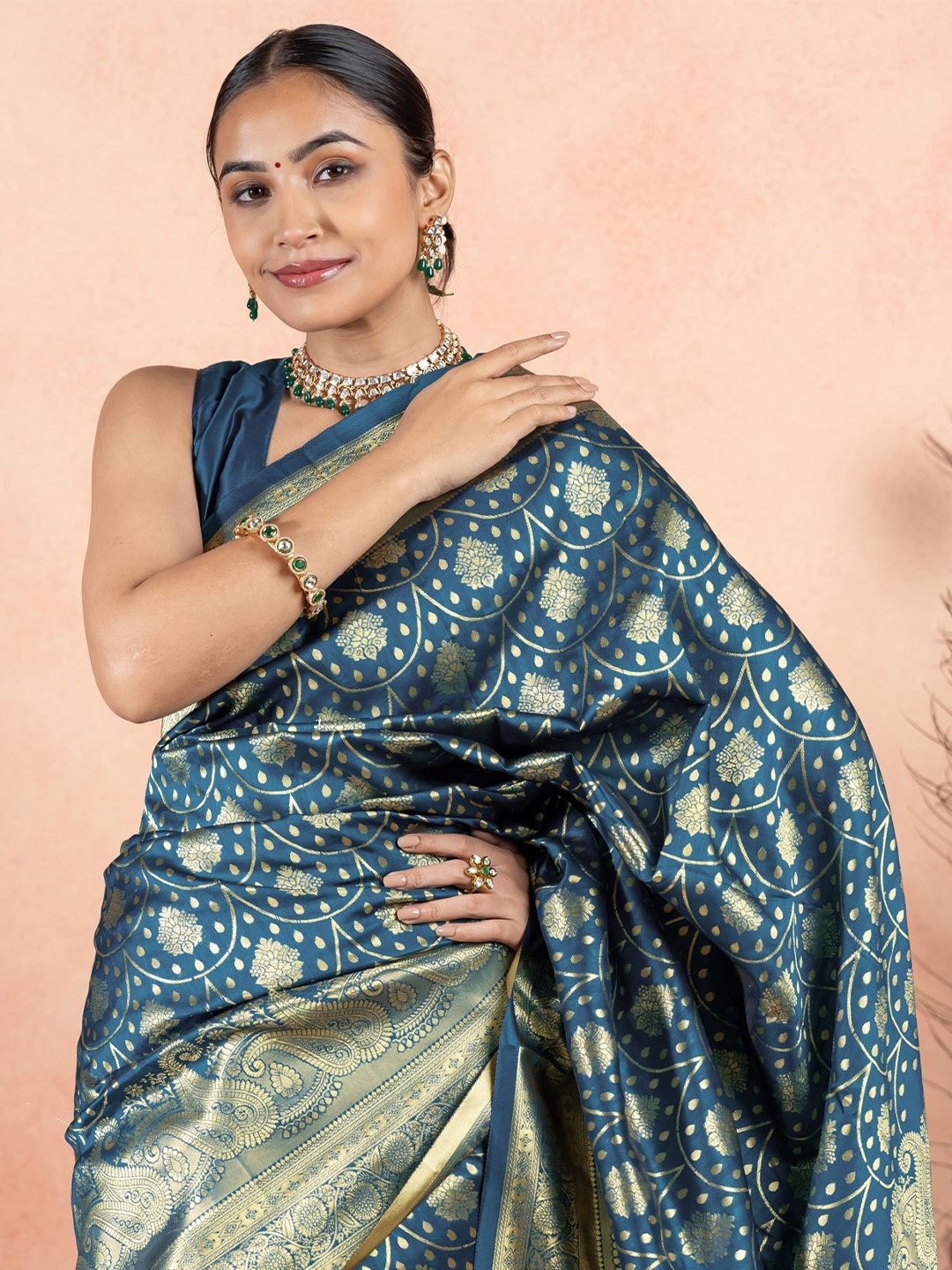 

Subham Ethnic Motifs Woven Design Zari Saree, Blue