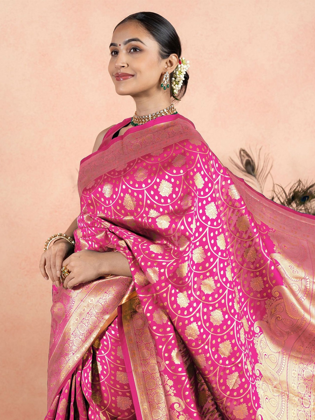 

Subham Woven Design Zari Saree, Pink