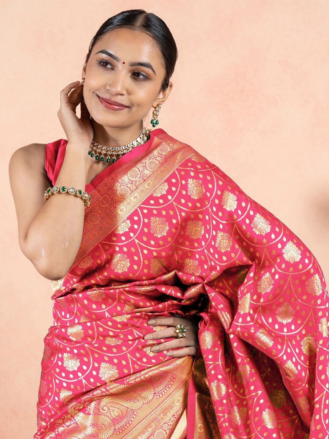 

Subham Ethnic Motifs Woven Design Zari Saree, Peach