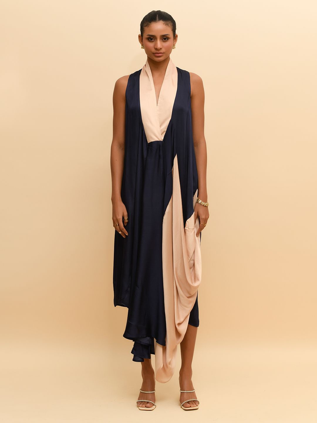 

R.Y by Rishi and Vibhuti Women Sleeveless V-Neck A-Line Midi Dress, Blue