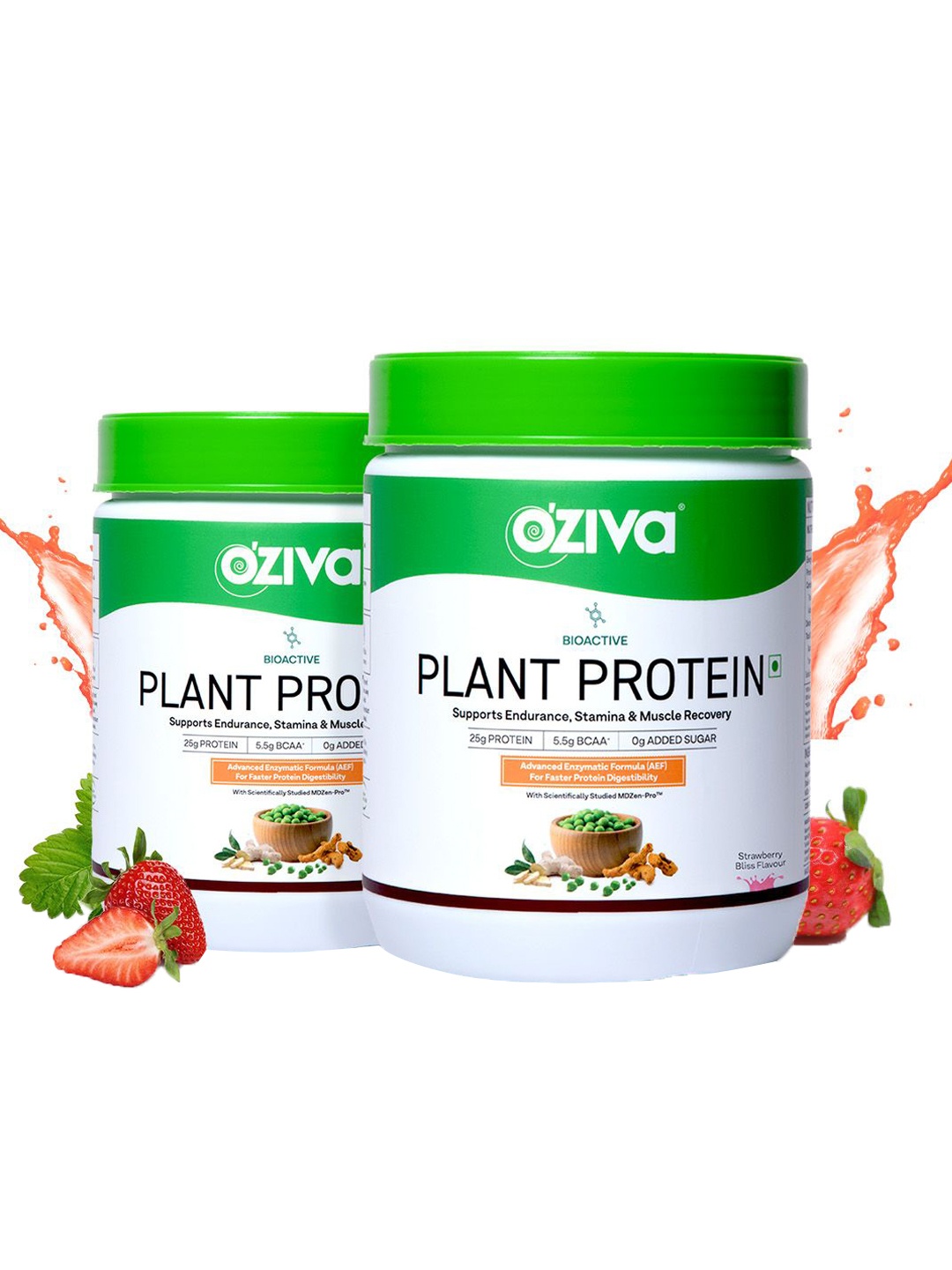 

OZiva Set Of 2 Bioactive Plant Protein - 500g Each - Strawberry Bliss, Green