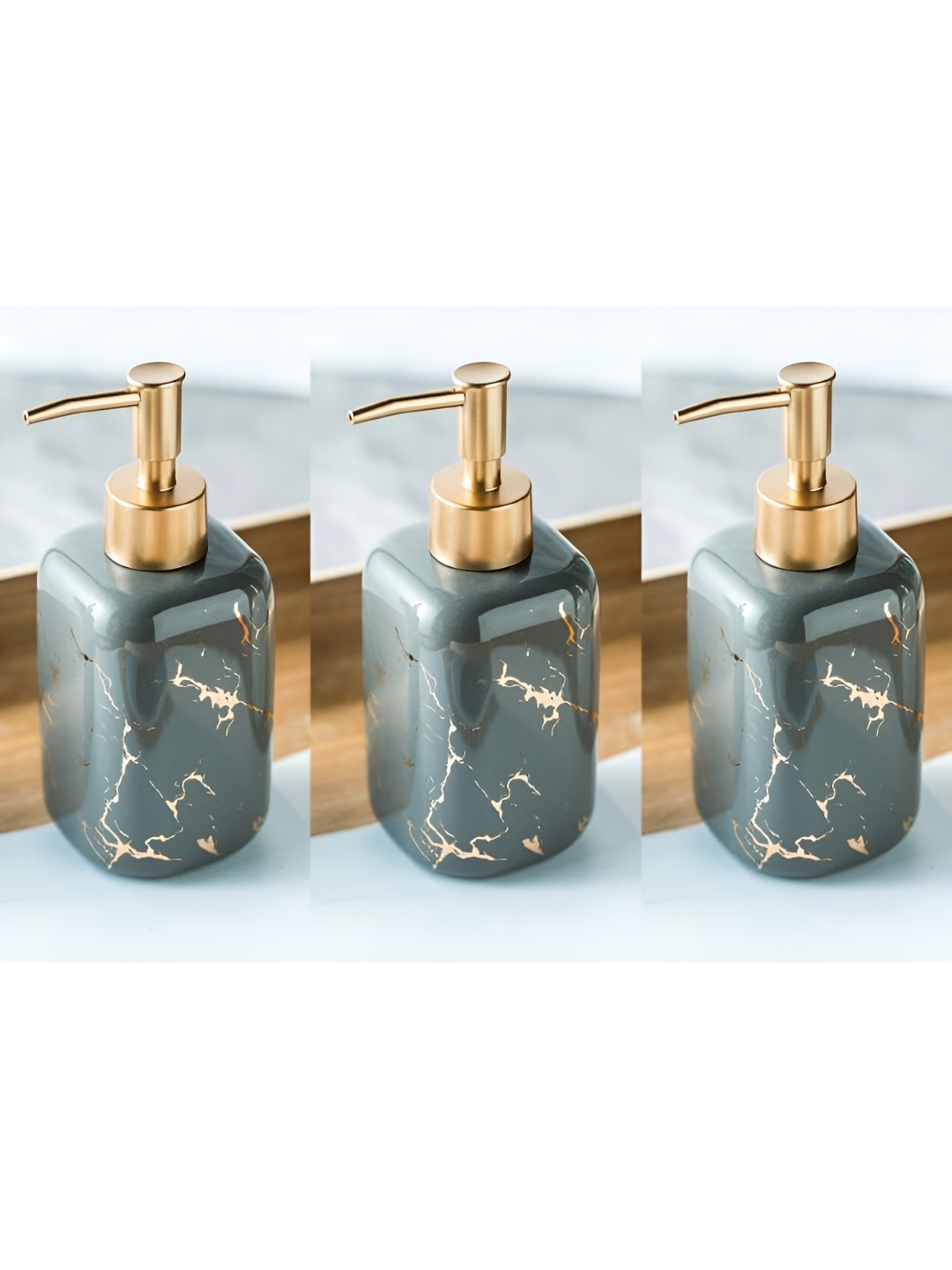 

UMAI Grey & Gold-Toned 3 piece Abstract Ceramic Soap Dispensers