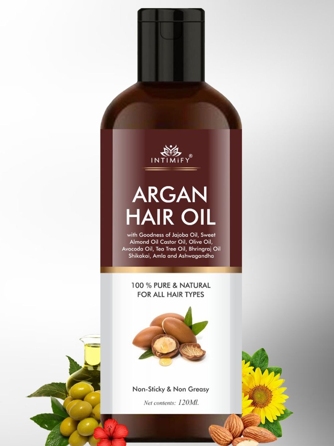 

INTIMIFY Argan Non-Sticky Hair Oil With Tea Tree Oil - 120ml, Brown