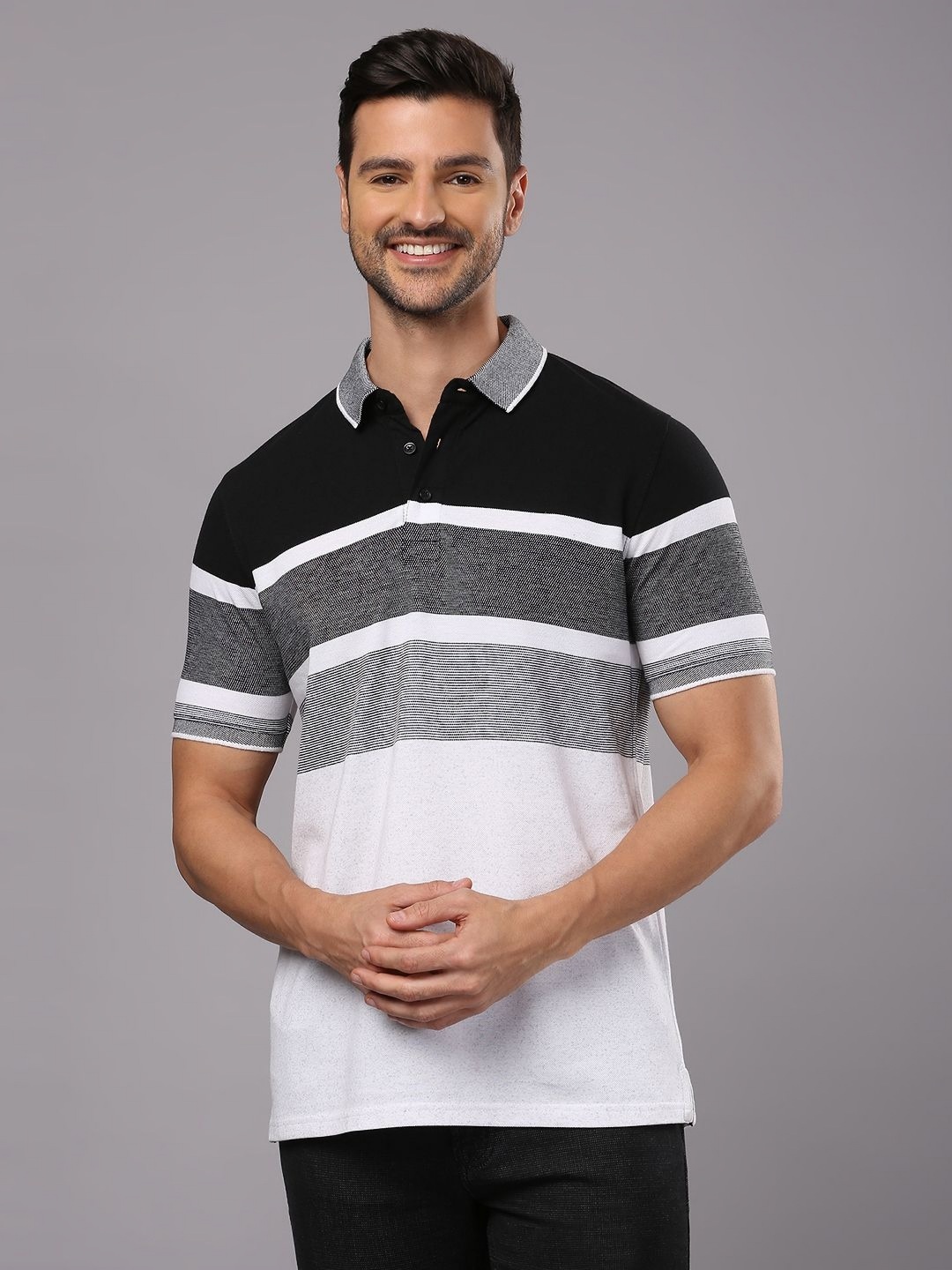 

Klub Fox Men Striped Polo Collar Cotton T-Shirt, Black