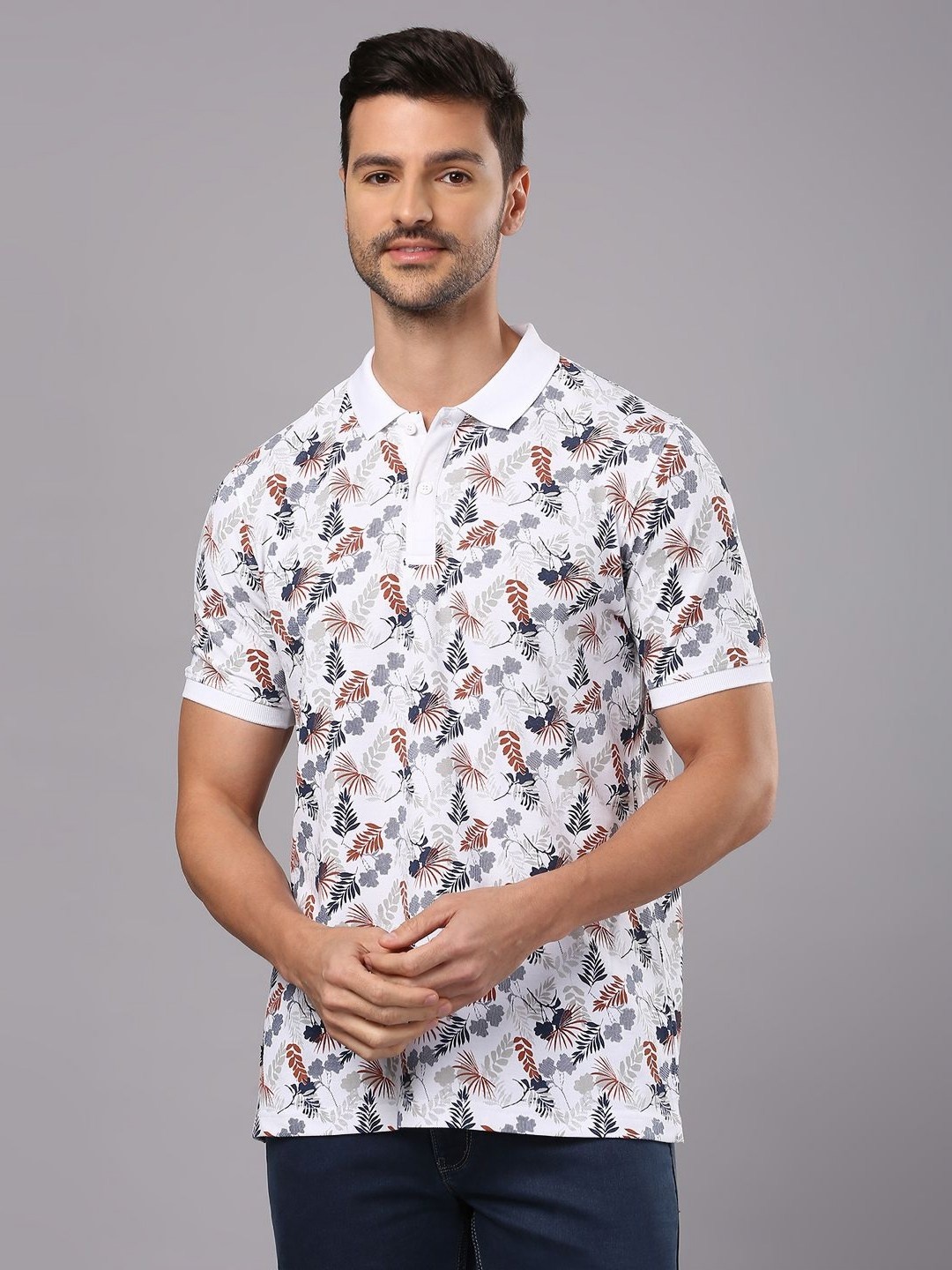 

Klub Fox Men Floral Printed Polo Collar Cotton T-Shirt, White