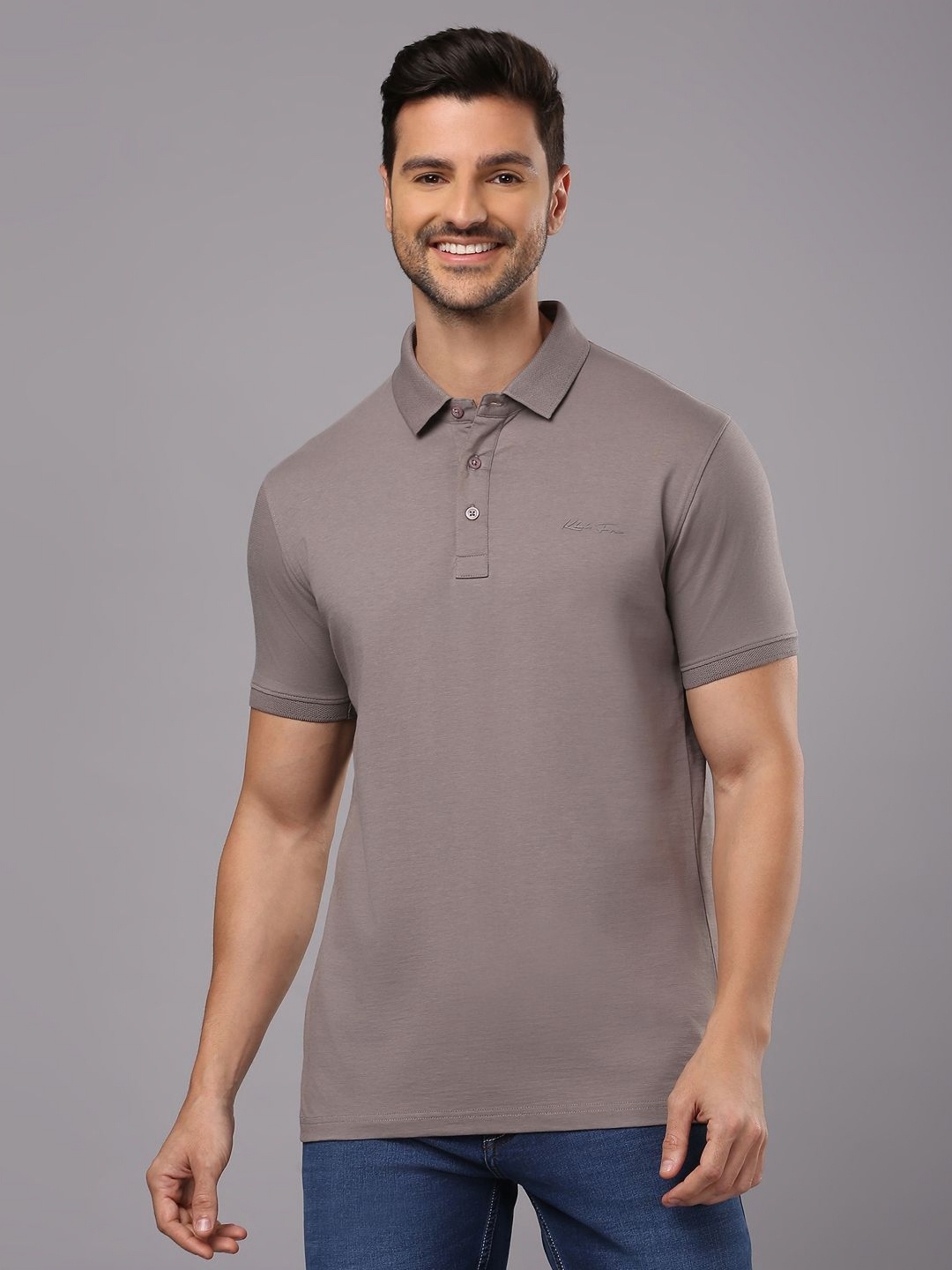 

Klub Fox Men Solid Polo Collar Cotton T-Shirt, Grey