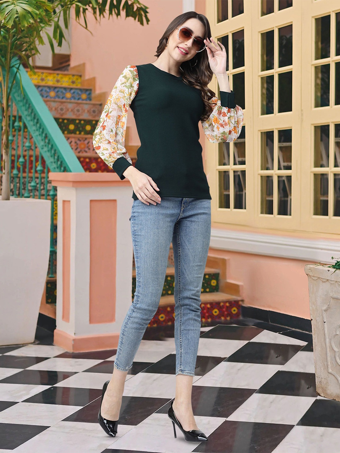 

MISS AYSE Women Round Neck Top, Green