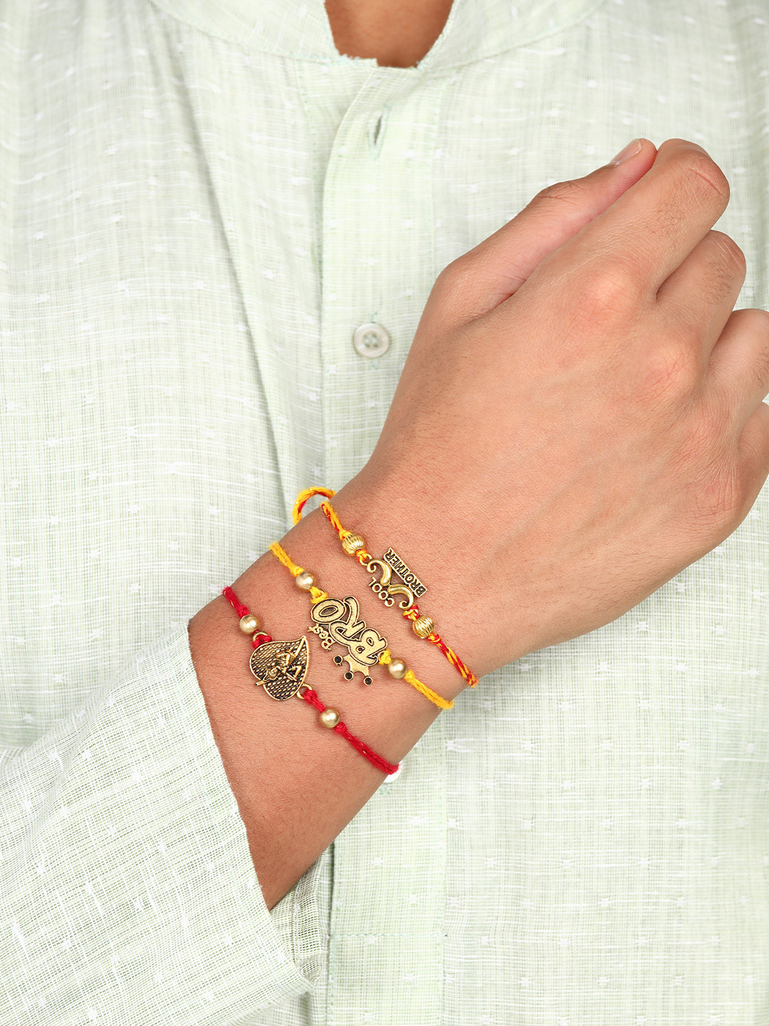 

Nanwan Set of 3 Beaded Thread Rakhi, Red