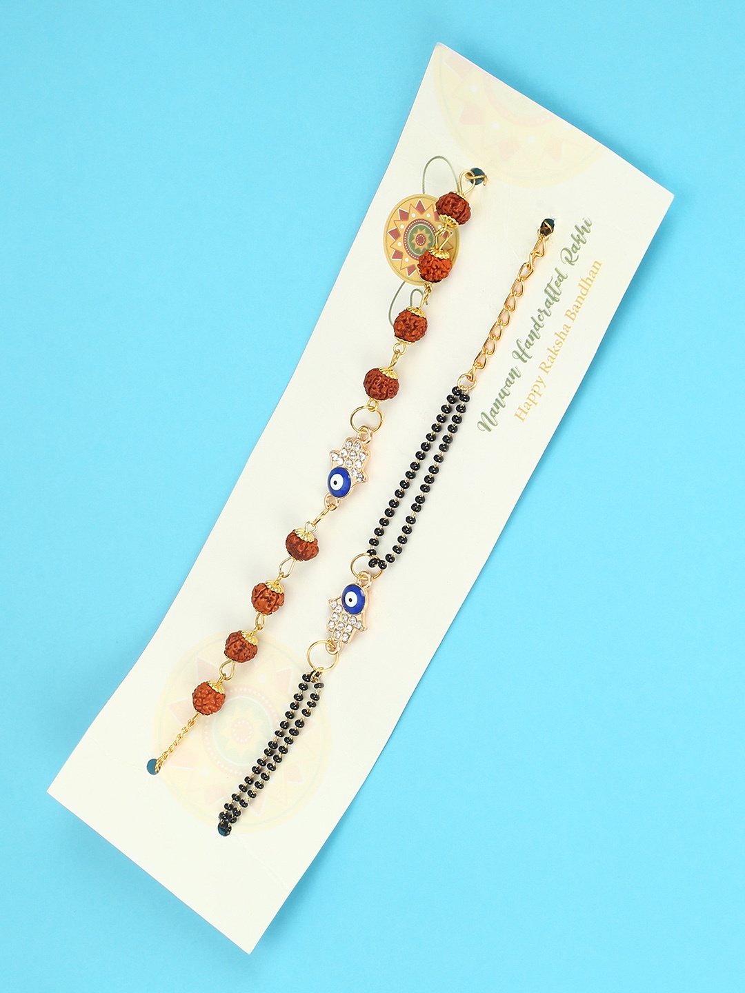 

Nanwan Set of 2 Assorted Evil Eye Charm Studded Bhaiya Bhabhi Rakhi Gift Set