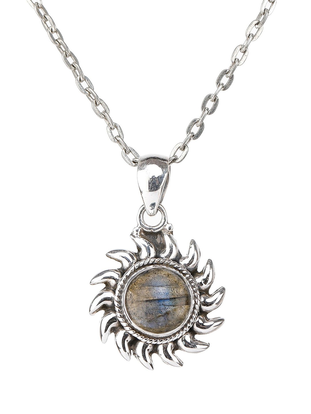 

Exotic India Precious Labradorite Gemstone Sterling Silver Sun Pendant