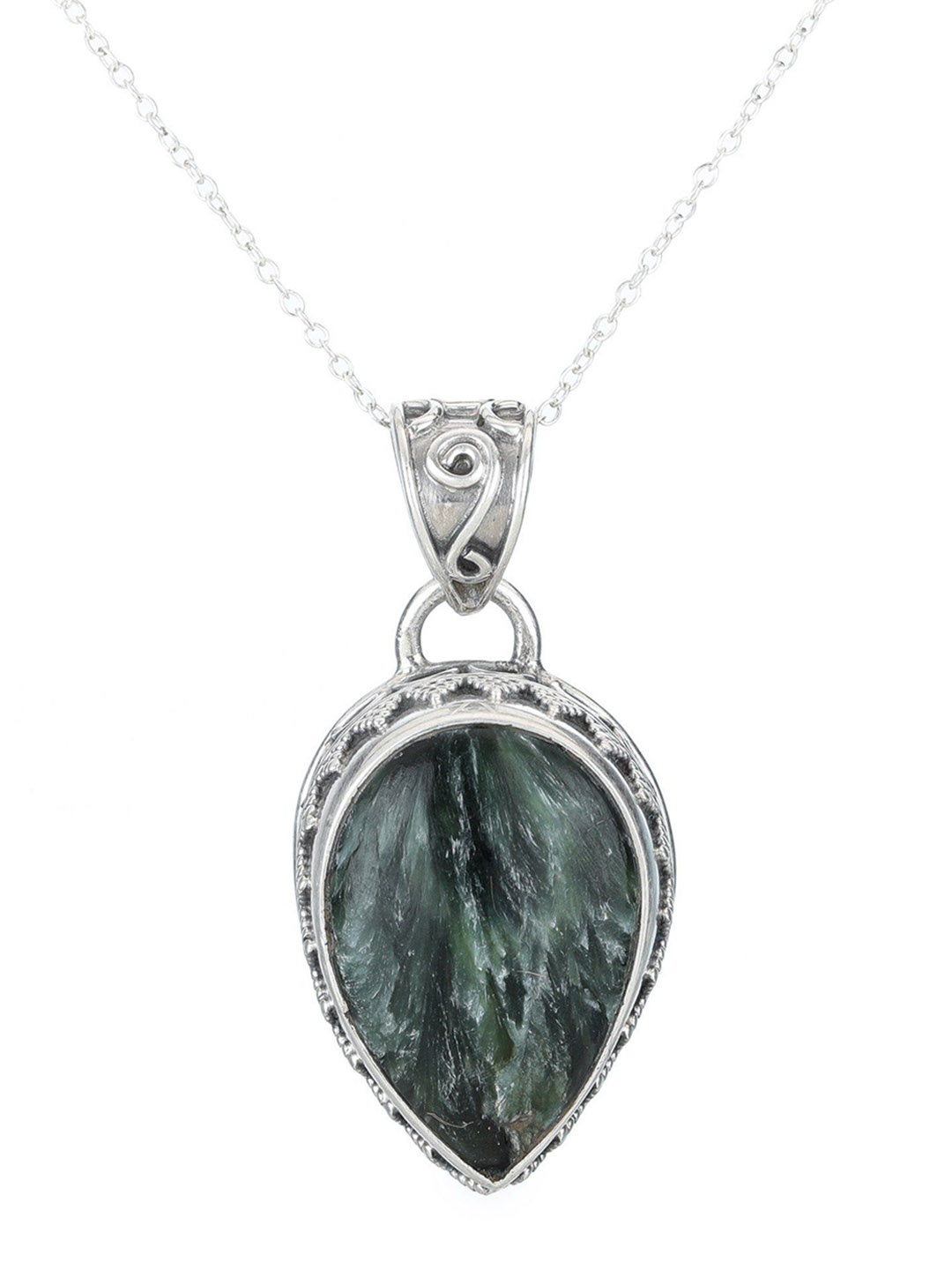 

Exotic India Green Lace Agate Stone Sterling Silver Designer Pendant