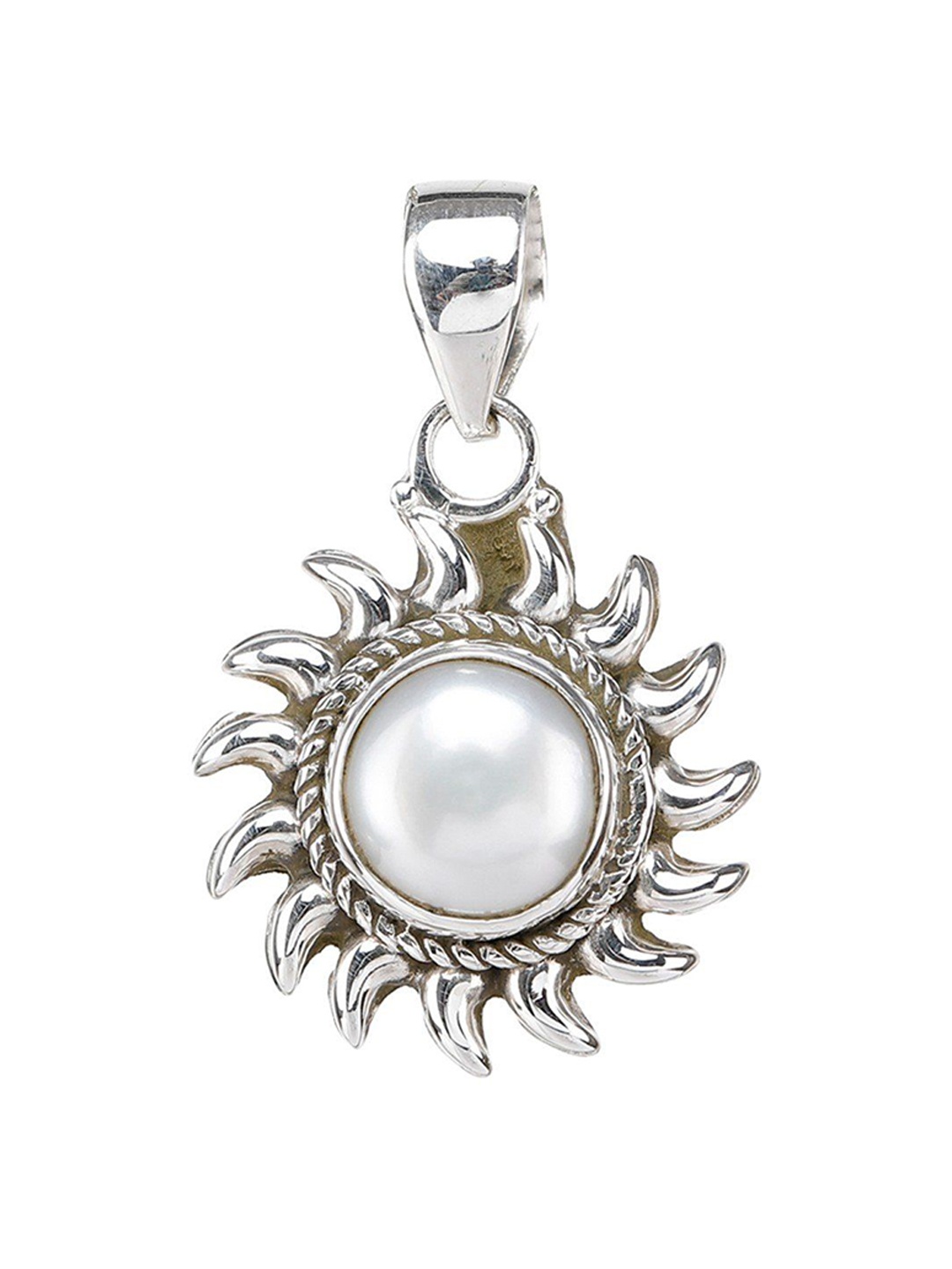 

Exotic India Precious Pearl Sterling Silver Sun Pendant