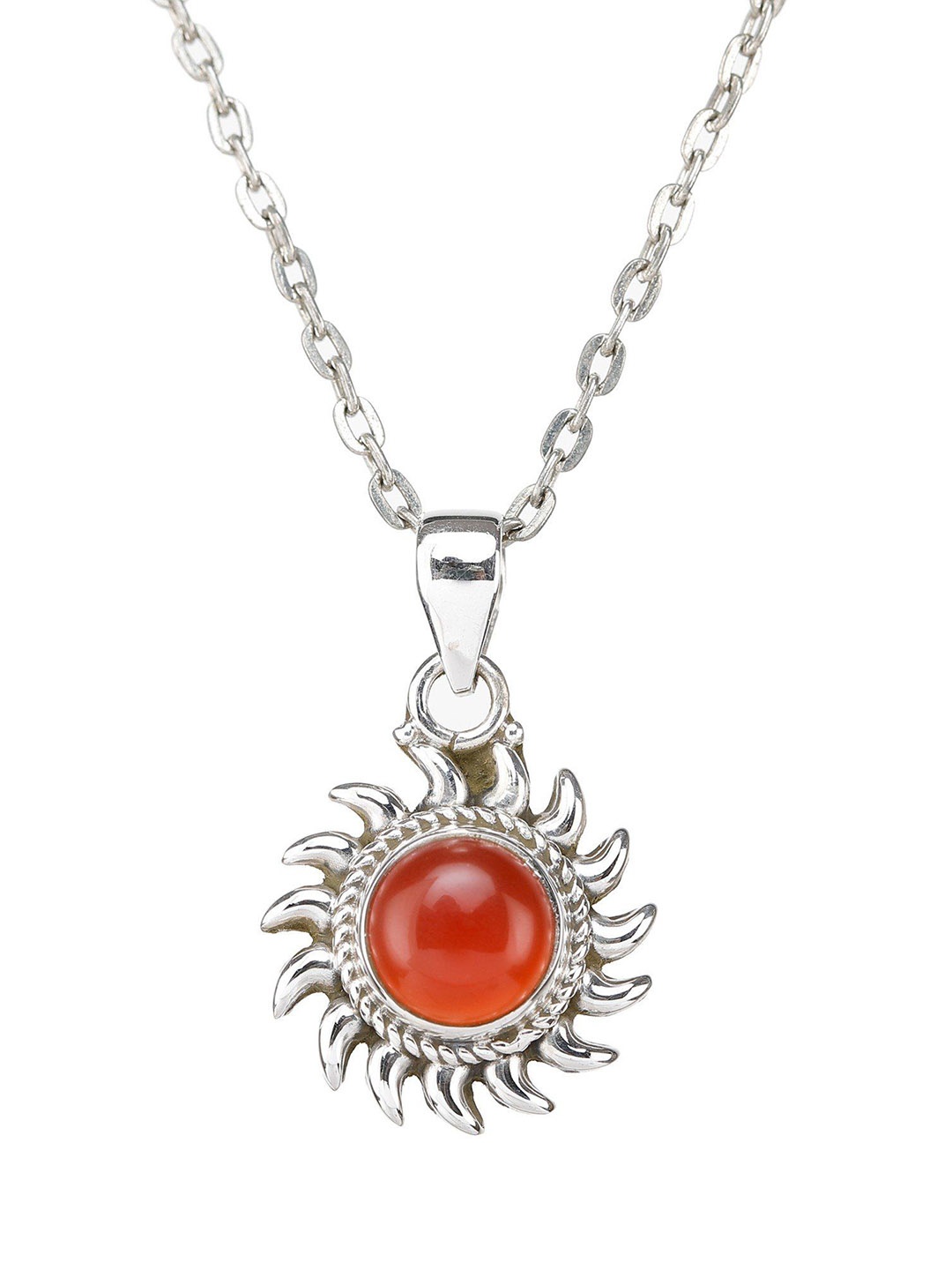 

Exotic India Precious Carnelian Gemstone Sterling Silver Sun Pendant