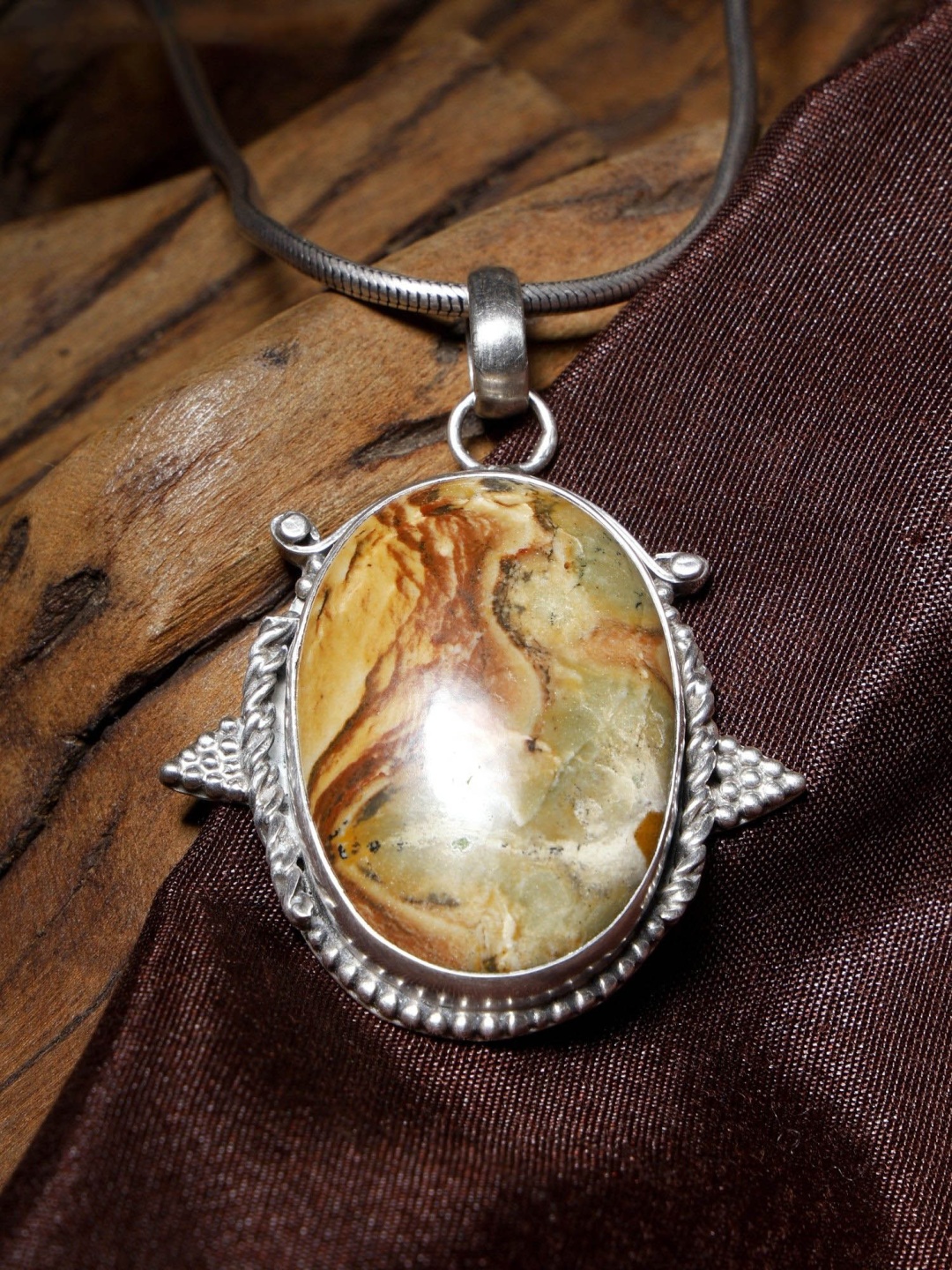 

Exotic India Jasper Gemstone Oval Shaped Sterling Silver Pendant