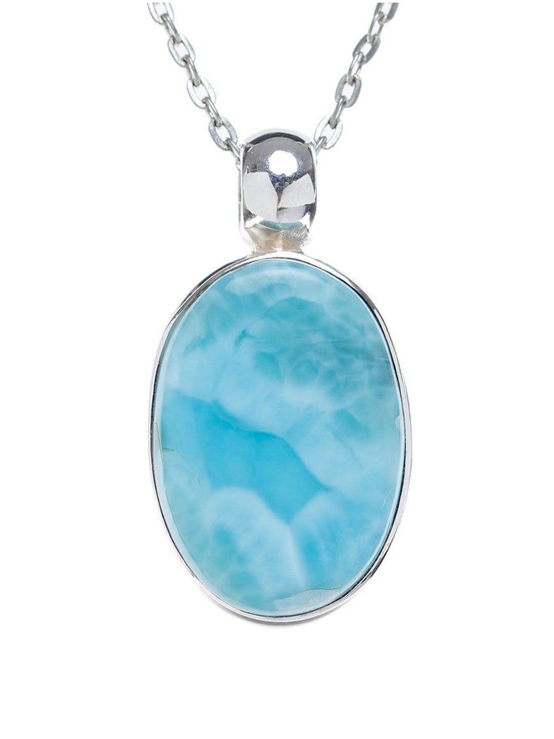 

Exotic India Sterling Silver Amazonite Studded Oval Pendant