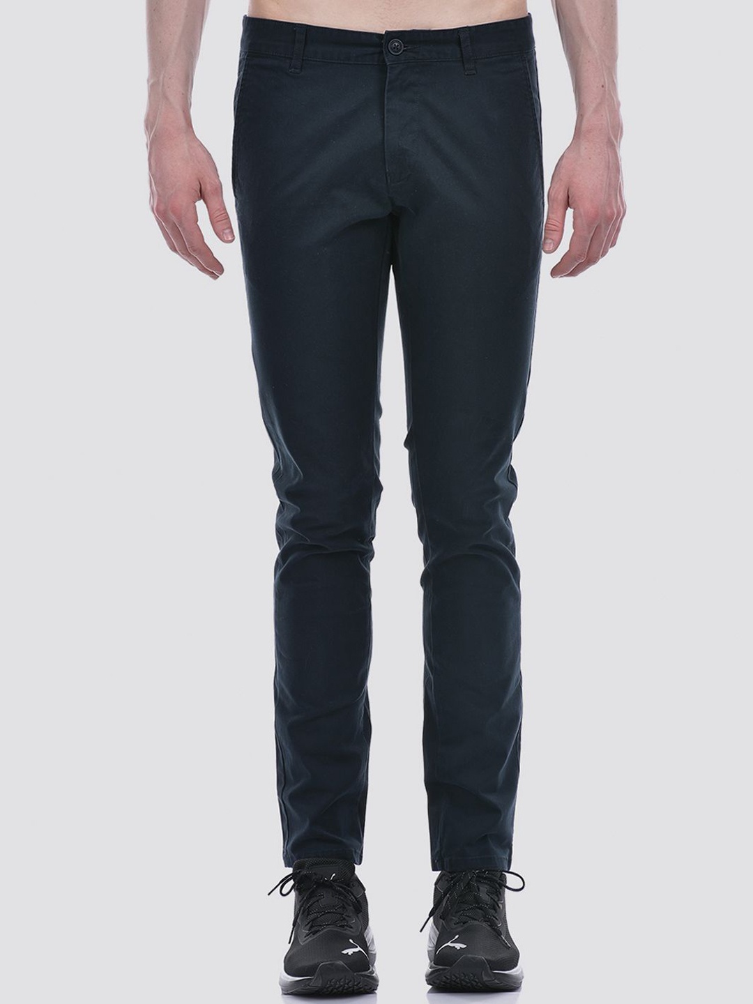 

Numero Uno Men Solid Slim Fit Mid-Rise Regular Trousers, Navy blue