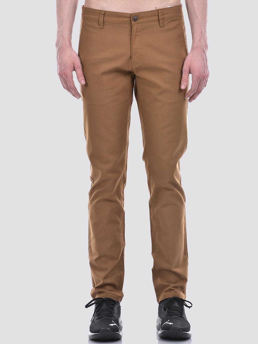 

Numero Uno Men Solid Mid-Rise Slim Fit Regular Trousers, Brown