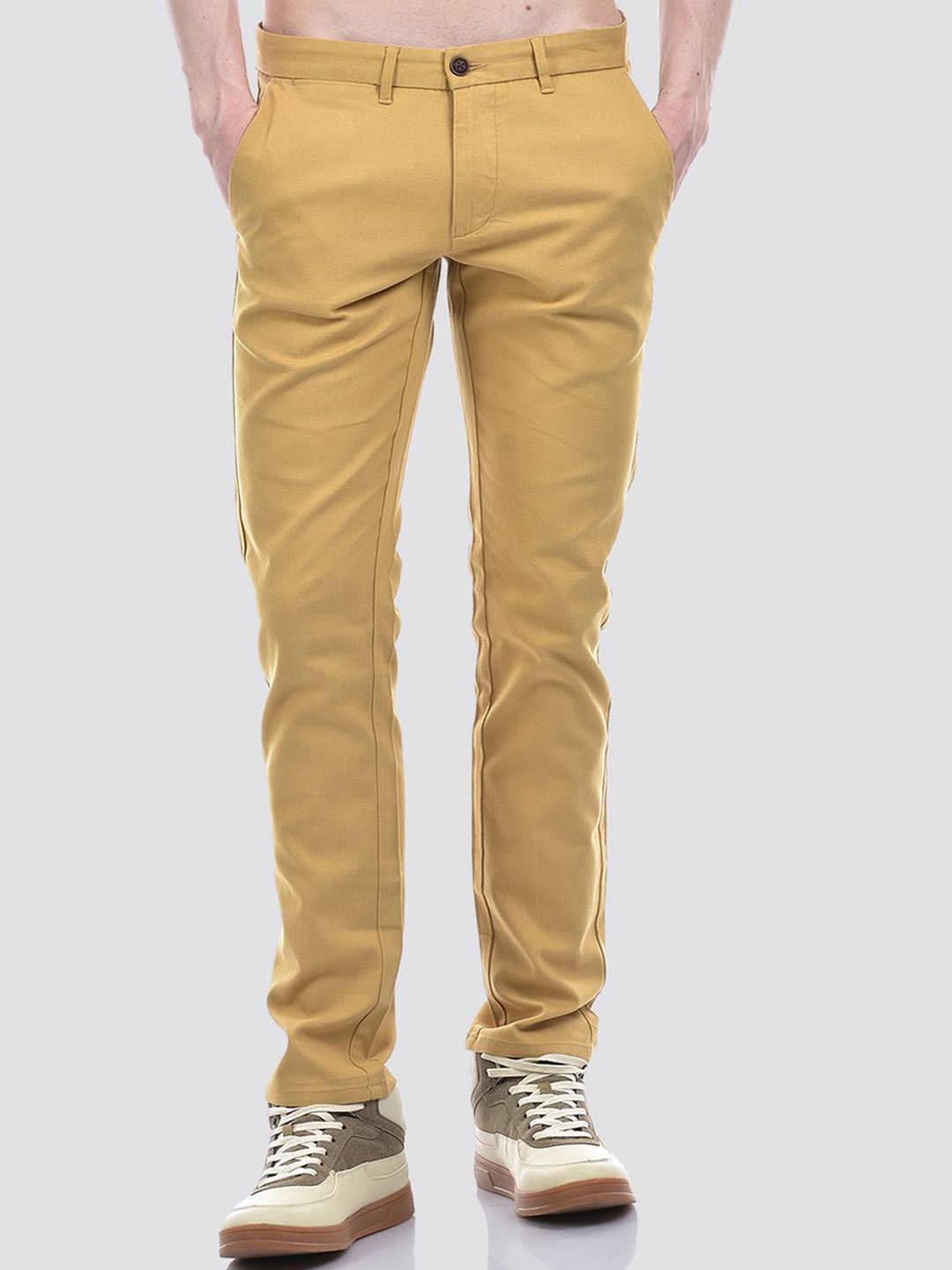 

Numero Uno Men Solid Mid-Rise Slim Fit Regular Trousers, Mustard