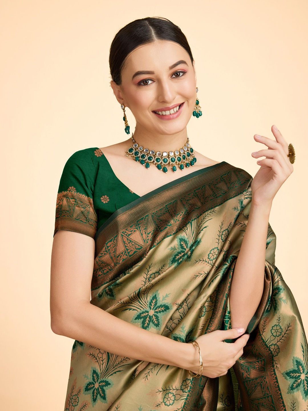 

COSBILA FASHION Woven Design Zari Banarasi Saree, Gold