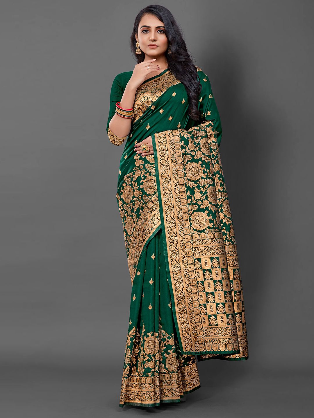 

Mitera Woven Design Zari Banarasi Saree, Green