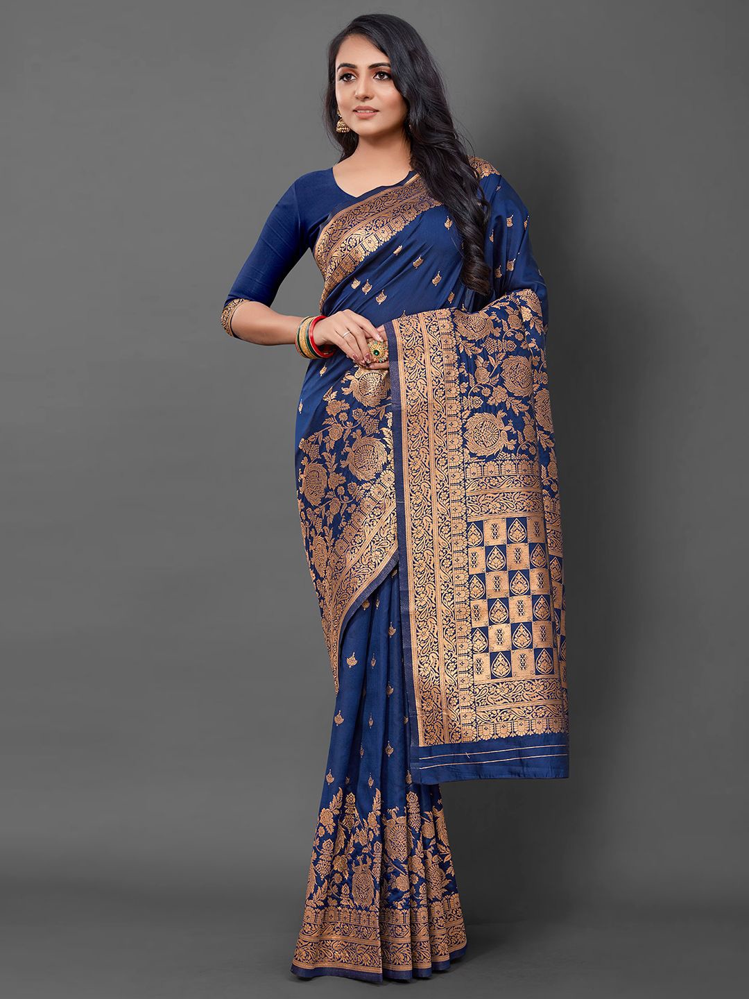 

Mitera Woven Design Zari Banarasi Saree, Navy blue
