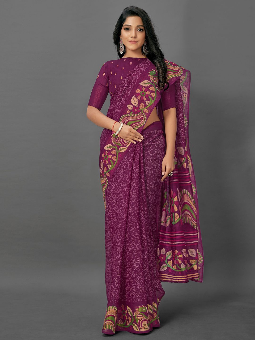 

Mitera Ethnic Motifs Printed Bagh Saree, Magenta