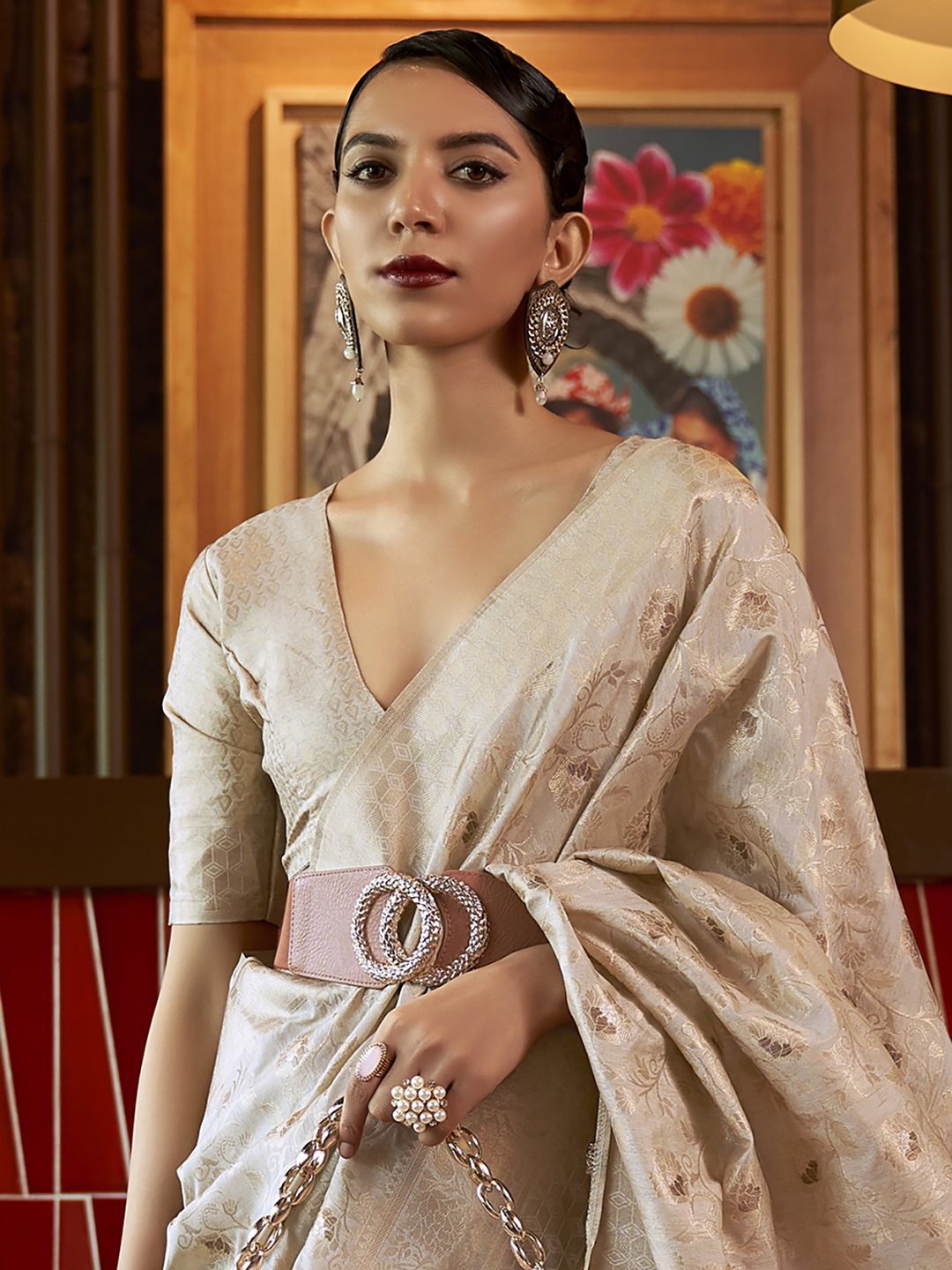 

Mitera Woven Design Zari Banarasi Saree, Cream