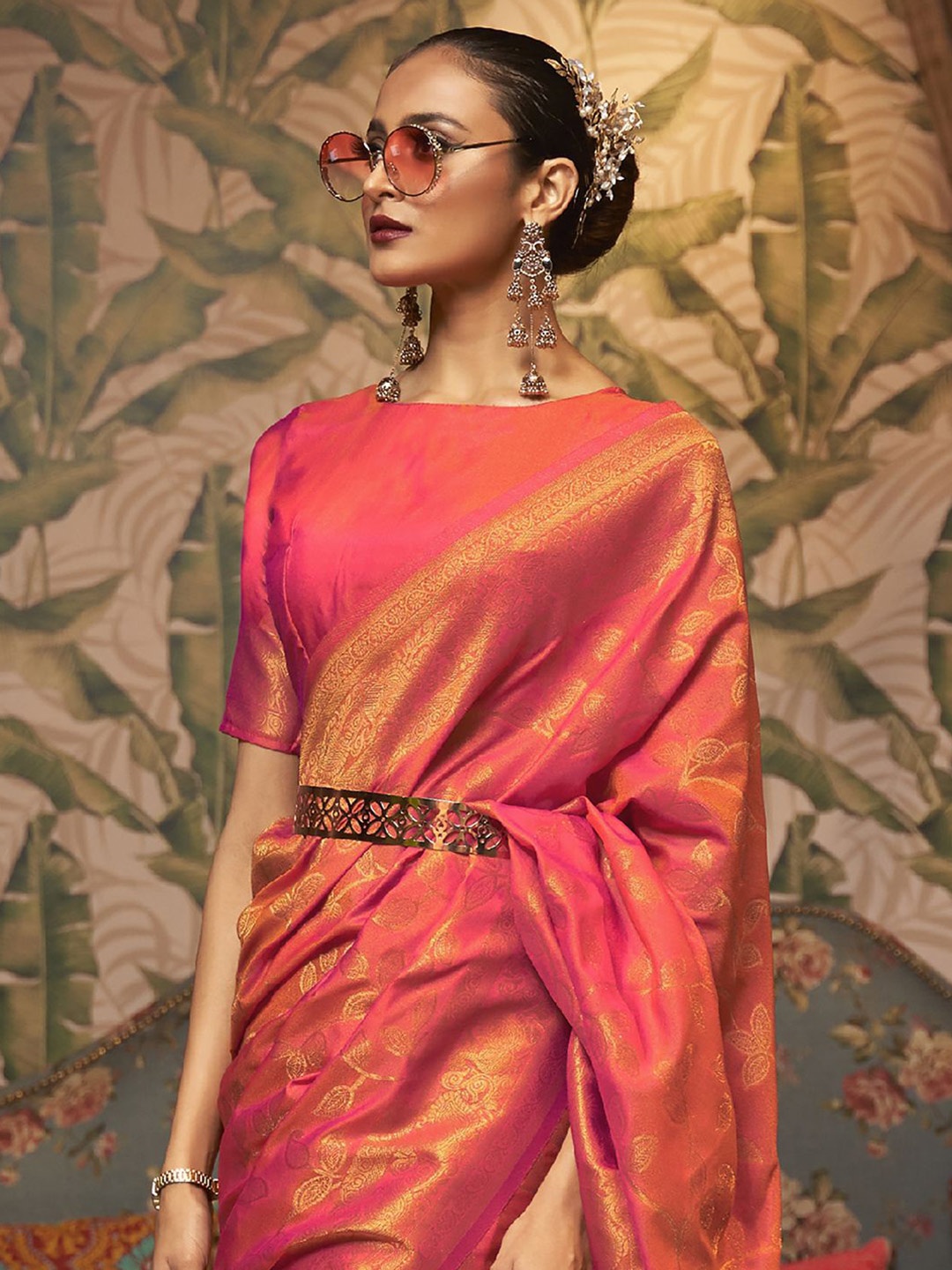 

Mitera Ethnic Motif Zari Woven Kanjeevaram Saree, Orange