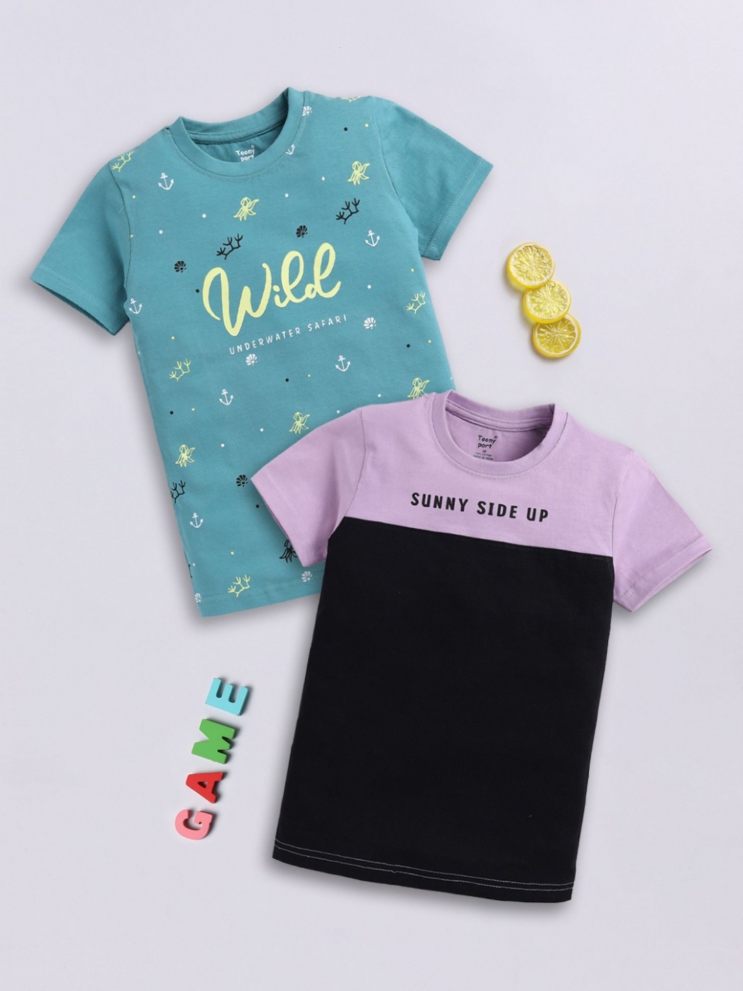 

Toonyport Boys Pack Of 2 Conversational Printed Pure Cotton T-shirts, Sea green