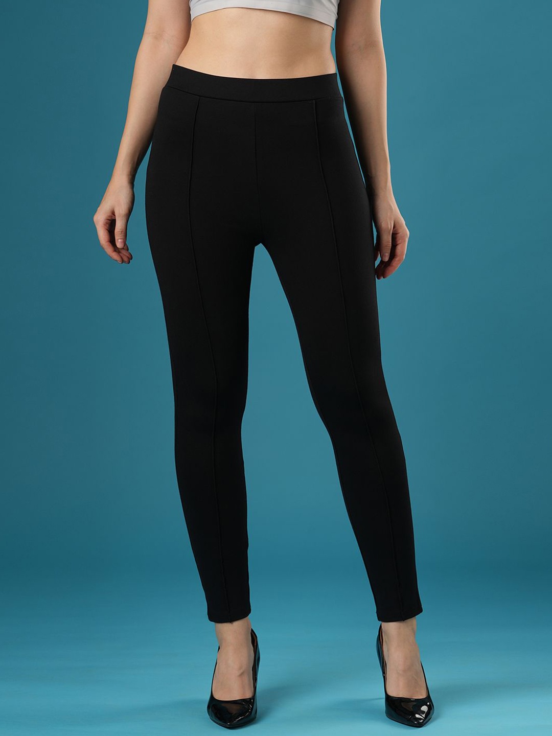 

Globus Women Mid Rise Stretchable Skinny Fit Treggings, Black