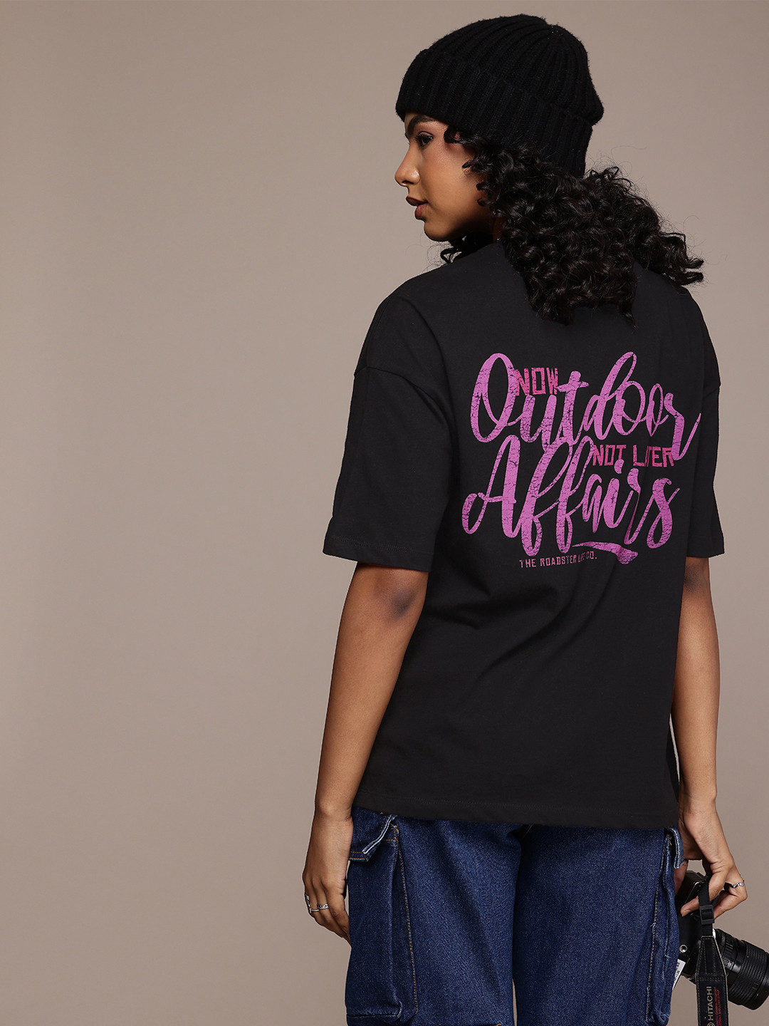 

The Roadster Life Co. Typography Printed Drop-Shoulder Pure Cotton Relaxed Fit T-shirt, Black