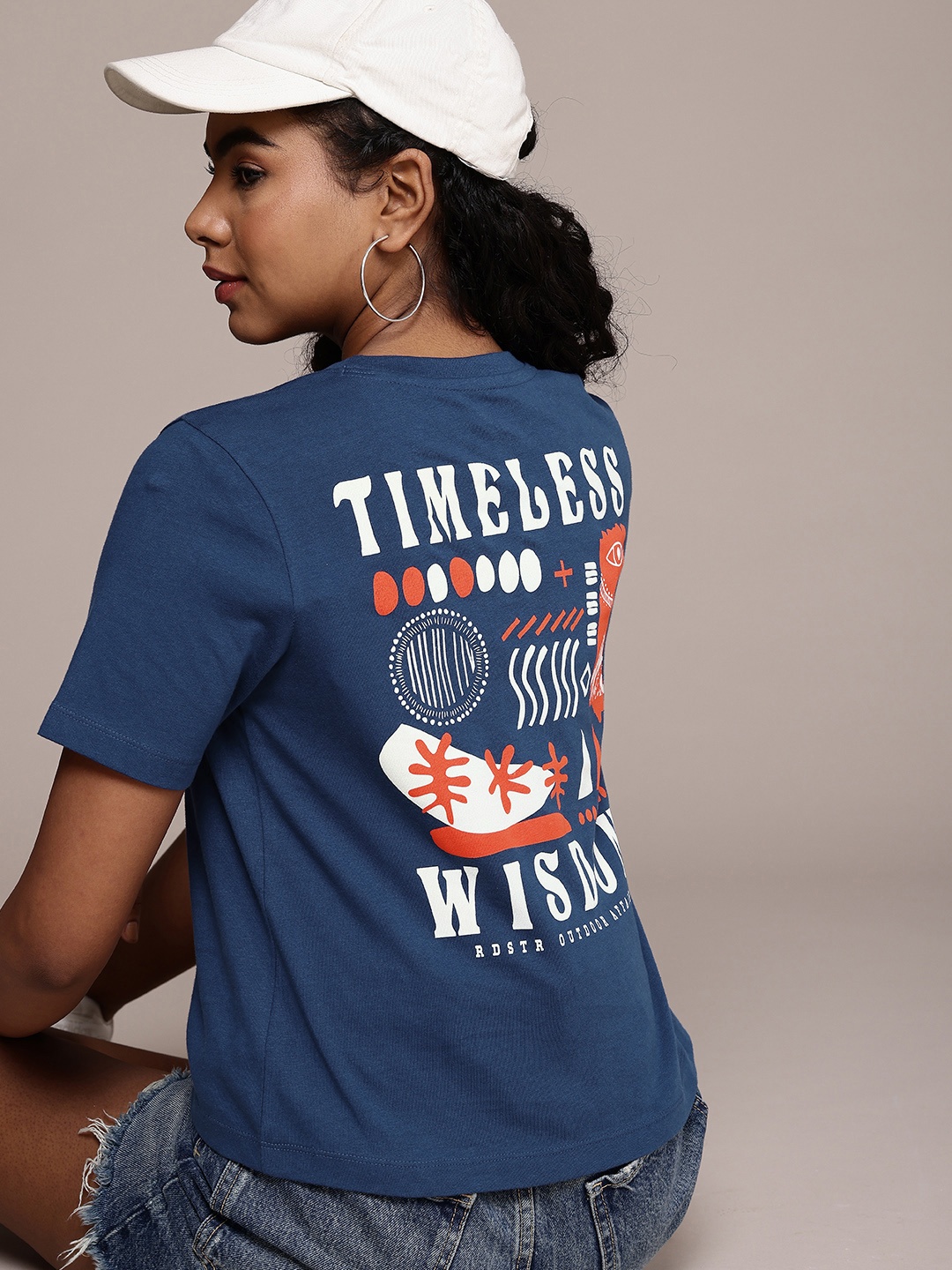 

The Roadster Life Co. Graphic Printed Pure Cotton T-shirt, Navy blue