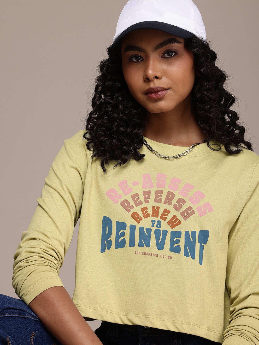 

The Roadster Life Co. Typography Printed Pure Cotton Boxy T-shirt, Green