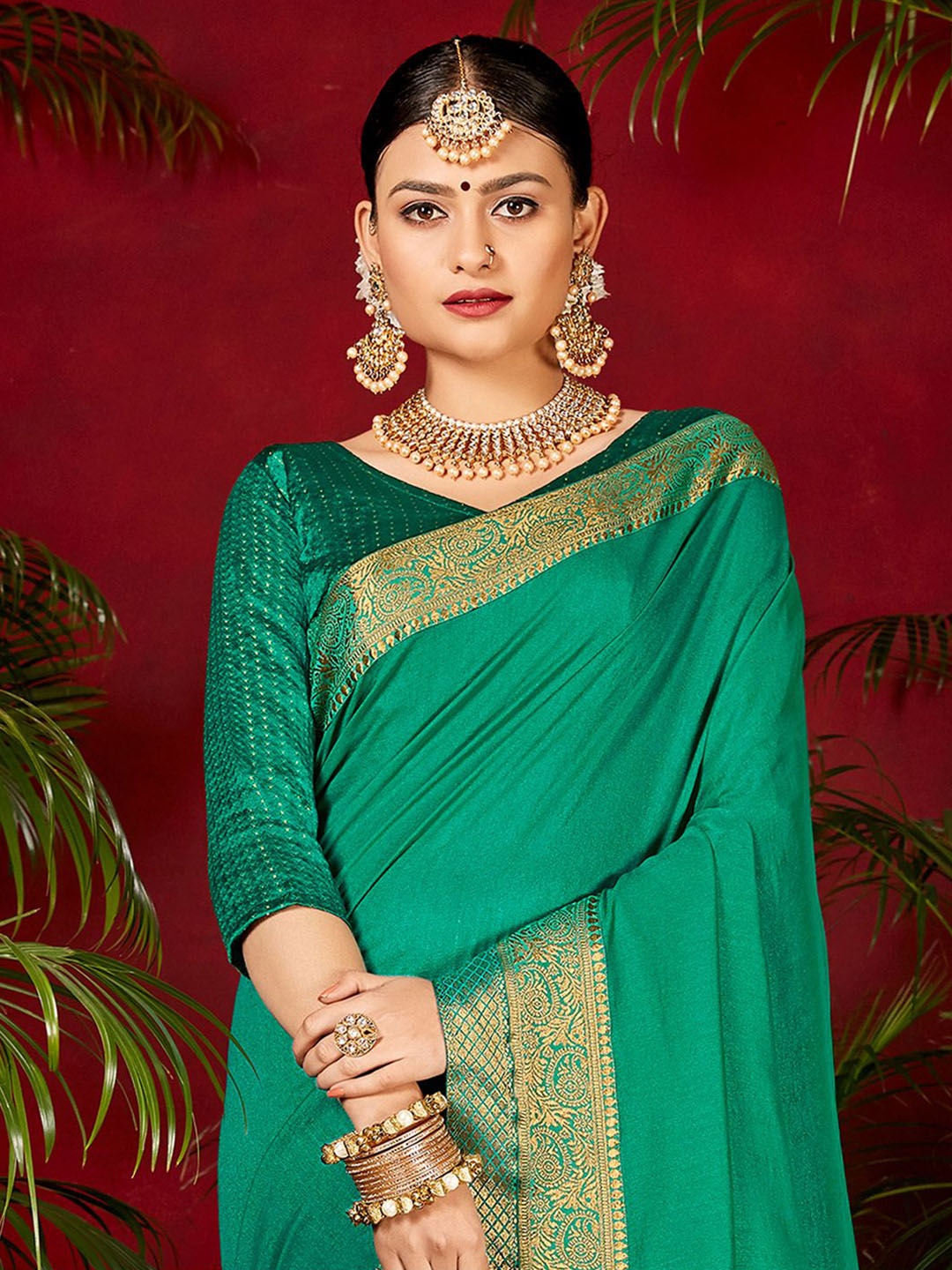 

KALINI Zari Work Banarasi Saree, Sea green